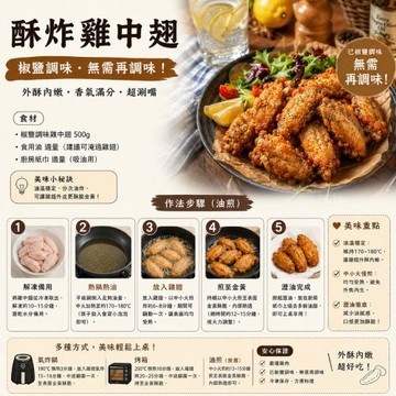 【赤豪家庭私廚】 椒鹽鮮嫩雞中翅2包(500g±10%/包)