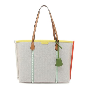 TORY BURCH - 撞色帆布拼接皮革托特包 (淺米黃邊)