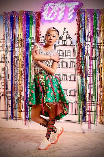 OTT獨一無二•Unique彩虹帶綠色印花拼花手工圓枱裙Floral Skirt