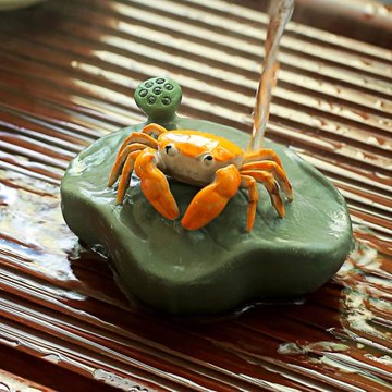 網紅變色螃蟹荔枝茶寵噴水荷葉創意手工茶具擺件石頭茶玩配件