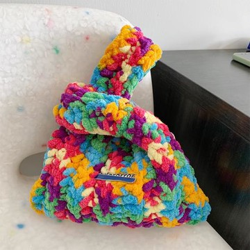 手工編織diy材料包小紅書冰條線鉤織日系手腕包粗彩色毛線成品