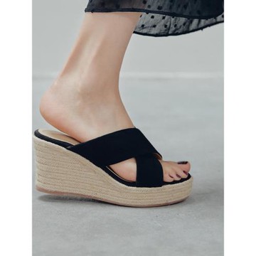 厚底坡跟防水臺魚嘴麻編羅馬涼鞋女夏2024新款高跟增高草編涼拖鞋