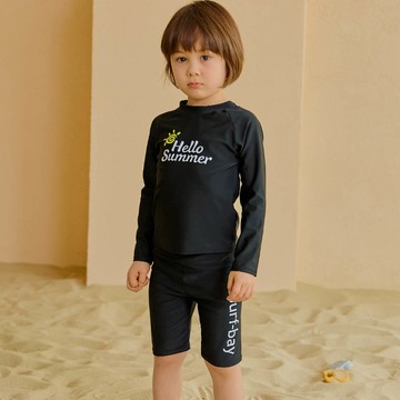韓國 Bebechat - UPF 50+抗UV兩件式兒童泳衣/泳裝(長袖X短褲)-Summer-黑
