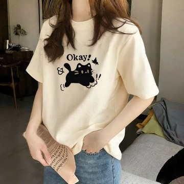 台灣现貨 純棉短袖 大碼上衣 短袖上衣 短袖女 卡通印花上衣 可愛短袖 夏天短袖 女生短袖 圓領短袖 休閒T恤 女生短t