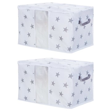 小麥購物 無紡布棉被收納袋 L2013  大(60 x 43 x 36cm)  2個  星星 白色