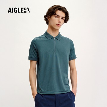 【AIGLE】男 抗UV吸濕排汗短袖POLO衫｜AG-4P110A182 深灰藍(防曬 快乾 吸濕排汗)