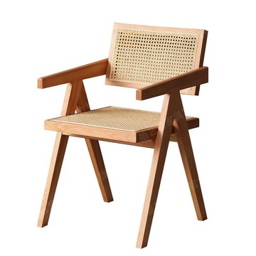 藤編椅子餐椅家用簡約民宿網紅休閑靠背椅中古椅子實木昌迪加爾椅[DD010109]