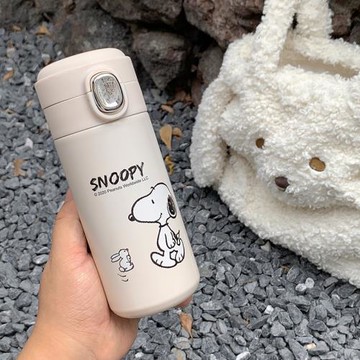 可愛史努比保溫杯便攜300ml304不銹鋼直飲杯子按扣學生高顏值水杯