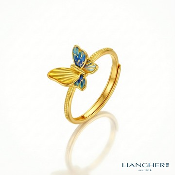 【良和珠寶】蝶羽紛飛琺瑯黃金戒指 黃金戒指 足金黃金(金重:0.74錢±0.01)