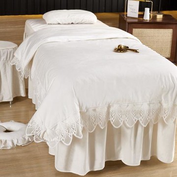 牛奶絨白色美容床罩四件套高檔美容院輕奢秋冬頭療推拿床按摩床單