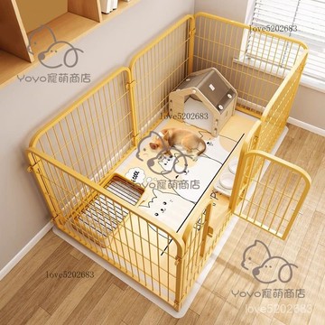 宅配免運😊狗狗籠子狗圍欄家用室內中大型犬帶隔離門自由組閤狗籠子寵物柵欄 寵物籠子