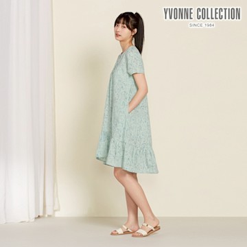YVONNE 以旺傢飾 動物叢林印花半開襟短袖洋裝-薄荷綠