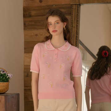 Marigold 彼得潘領針織刺繡上衣