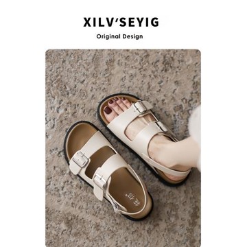 厚底涼鞋女大碼41一43夏季2024新款百搭平底外穿沙灘羅馬鞋腳寬胖