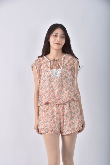 (3XL) 圓領橘色連身裝