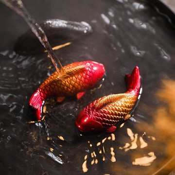 茶臺擺件新款國潮網紅變色魚茶寵擺件可養茶玩茶