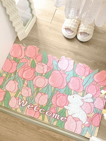 ins風入戶門墊絲圈地墊進門pvc防滑腳墊門口玄關墊子入門家用地毯宿舍小物少女風收納 居家收納 擺飾
