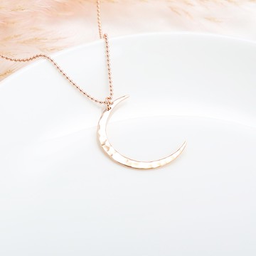【Angel & Me】鍛敲 月光 月牙 月亮 s925純銀厚鍍18K玫瑰金項鍊