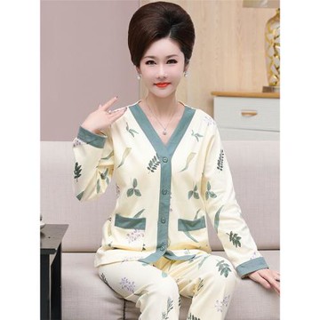 2025新款睡衣女士春秋中年媽媽純棉長袖家居服秋冬薄款高級感套裝