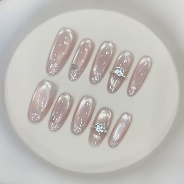 💗Yuki Nail💗閃耀千金粉色星河玻璃珠貓眼純手工穿戴甲純欲顯白閃鑽美甲穿戴甲