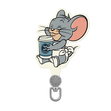 【正版授權】湯姆貓與傑利鼠Tuffy喝咖啡旋轉手機掛片/夾片