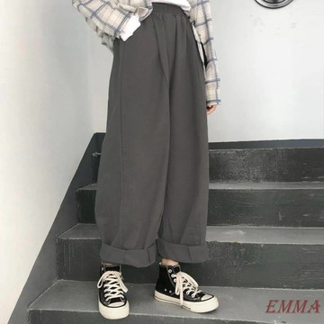 EMMA大尺碼 休閒長褲 寬腿褲 大碼女裝200斤春秋胖妹妹闊腿工裝褲女學生韓版寬松顯瘦直筒褲子 oversize 長褲