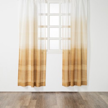 艾禮思仿麻印花落地窗紗230x270 漸層咖