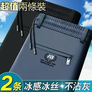 兩條裝 男士彈力休閒褲 中老年輕薄褲子 排汗速乾 降溫透氣 彈性伸縮 冰絲薄款鬆緊腰運動褲 高腰直筒褲