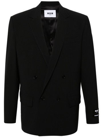 MSGM - logo-patch double-breasted blazer - men - Elastane/Viscose/Virgin Wool - 46 - Black
