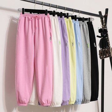 運動褲女款矮個子糖果色褲子女寬松顯瘦百搭潮流
