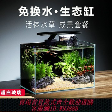 {台灣公司貨 可打統編}魚缸客廳小型生態造景全套桌上小魚缸桌面電視柜旁家用免換水超白