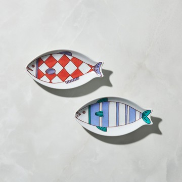 日本晴九谷燒 - 魚小盤(2件組) - 14cm