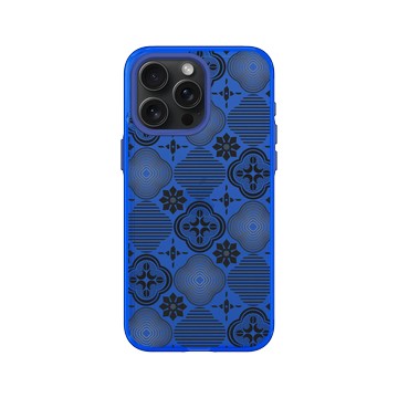 iPhone 15 Pro Max Clear 激光藍 - 老屋顏 Old House Face - 壓花玻璃-黑色海棠