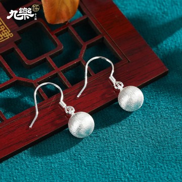 九樂非遺手工銀 足銀990耳飾 韓版銀球圓珠耳環 時尚氣質百搭小衆設計 足銀耳勾 耳墜 有保卡 E12