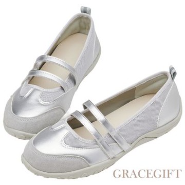 【Grace Gift】活力女孩魔鬼氈機能芭蕾舞運動鞋 銀