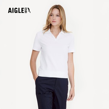 【AIGLE】女 抗UV快乾短袖POLO衫AG-4P213A130 白色(女裝 女上衣 抗UVT恤 POLO衫 快乾POLO)