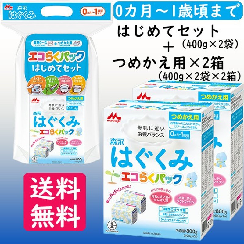 森永乳業 粉ミルク はぐくみ エコらくパック はじめてセット(400g×２)＋詰め替え用2箱(400g×2×2箱) 通販  LINEポイント最大0.5%GET | LINEショッピング