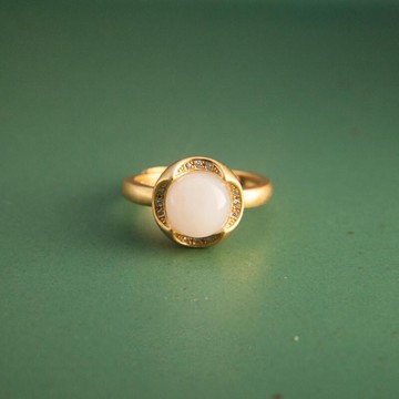 古法金白玉青玉女士款金色時尚優雅精致個性氣質花苞指環戒指、