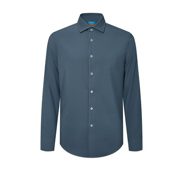 免熨防皺速乾吸濕排汗點狀暗紋長袖上班襯衫/荷蘭藍色 | 4112202278