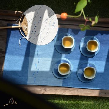 扇子棉麻禪意茶席茶杯墊團扇 桌旗餐墊布藝桌布墊茶幾旗柜旗套裝