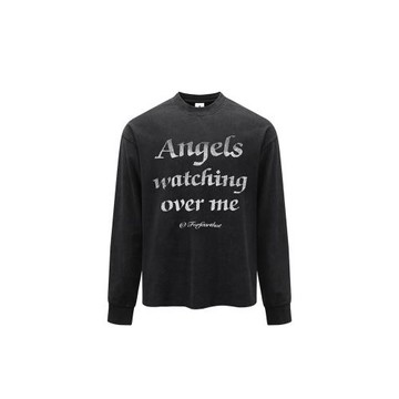 Forfearthat【Angels】廓形字母標語小領口長袖T恤男復古做舊上衣