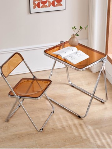 亞克力透明摺疊桌子網紅ins簡約現代家用臥室陽台桌椅組合便攜桌