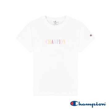Champion 官方直營-純棉拼色LOGO印花短袖TEE-女(白色)