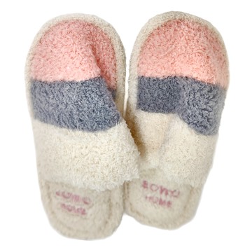 ego life 毛絨條紋拼色包頭保暖防滑男女室內拖鞋  40~41  粉色  1雙