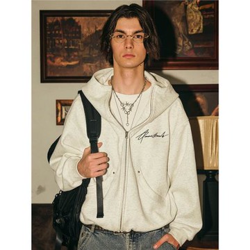 張桂源同款PASET美式街頭花灰連帽開衫衛衣寬松休閑設計質感上衣