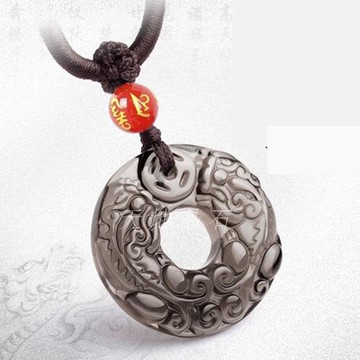 開光 天然黑曜石貔貅吊墜 黑曜石平安扣吊墜 黑曜石雙貔貅平安扣