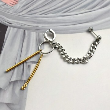 男生耳環 雙色鍊棍鋼製耳圈耳針【ND865】