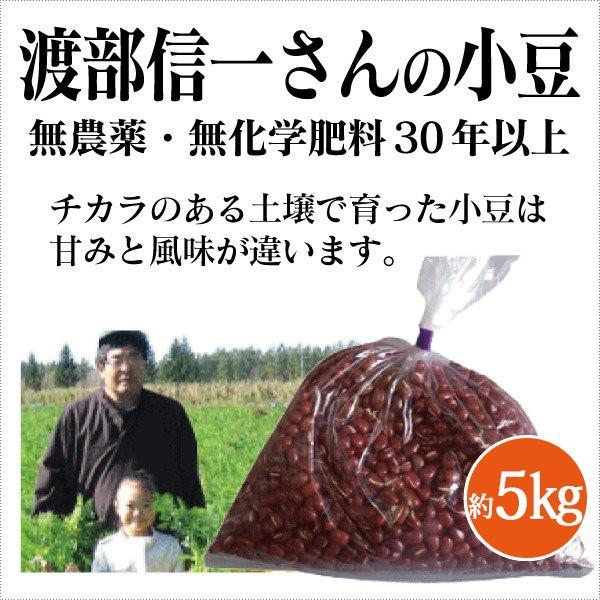 北海道産 無農薬小豆 渡部信一さんの小豆（約1kg×5袋）  無農薬・無化学肥料栽培30年の美味しい小豆 渡部さんは化学薬品とは無縁の生産者