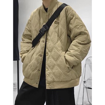 (免運)美式菱形格棉衣外套男秋冬季寬松情侶棒球服潮流ins百搭休閑夾克