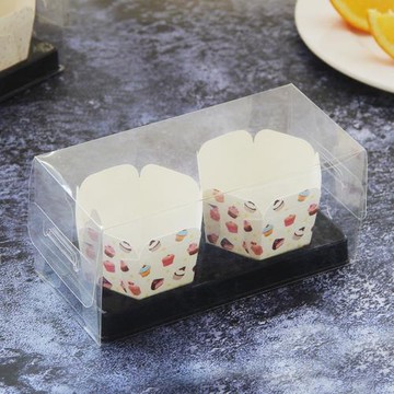 .北海道流芯心2粒3粒裝六角透明紙杯戚風慕斯包裝 烘焙蛋糕打包盒